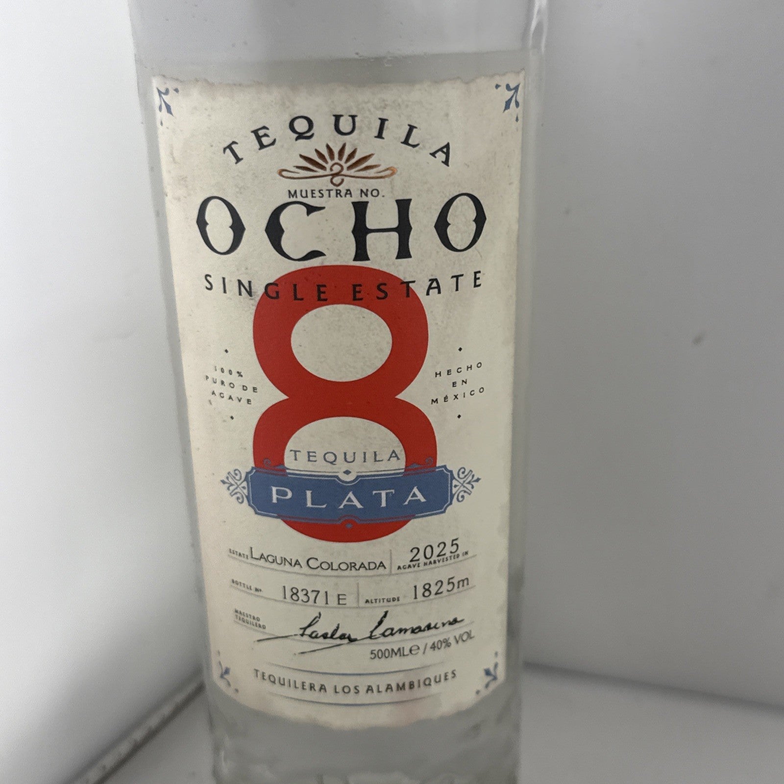 2025 Tequila Ocho Plata Laguna Colorada 500ml 40% Single Estate