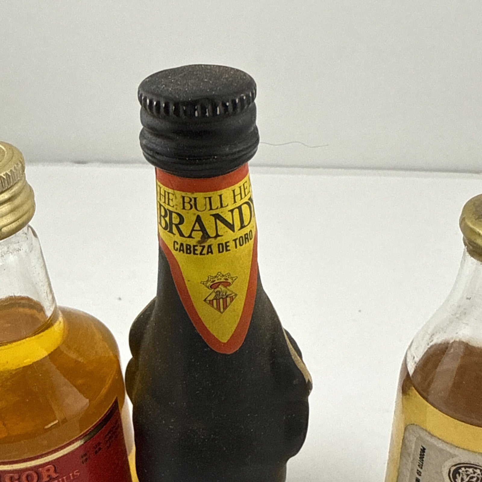 Vintage 1980s Licor 43 & Bull Head Brandy Miniatures Figural Bottle 5cl Set