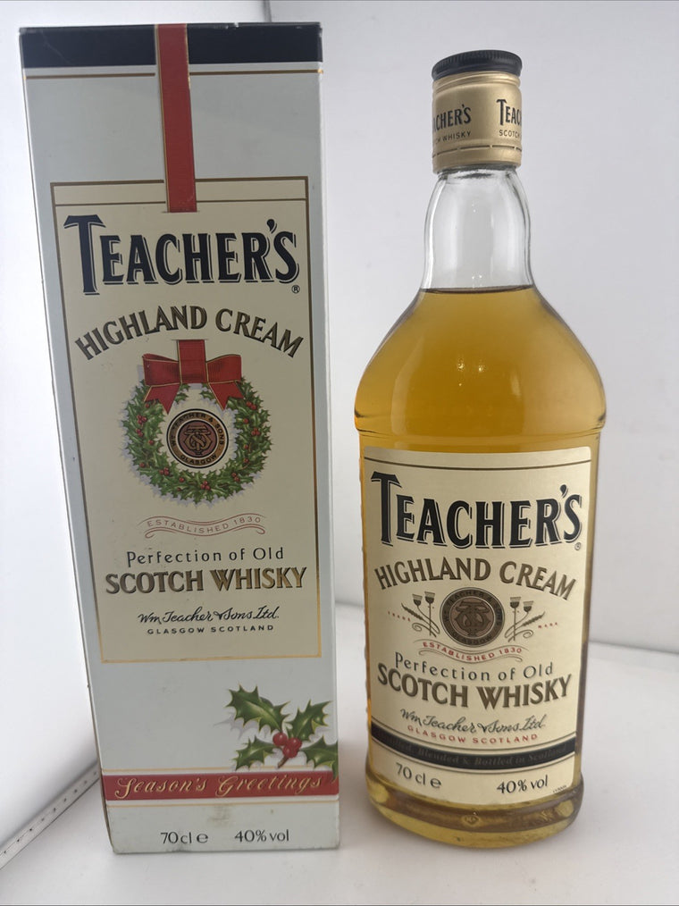 Vintage Teacher’s Highland Cream Scotch Whisky 70cl Season’s Greetings Boxed