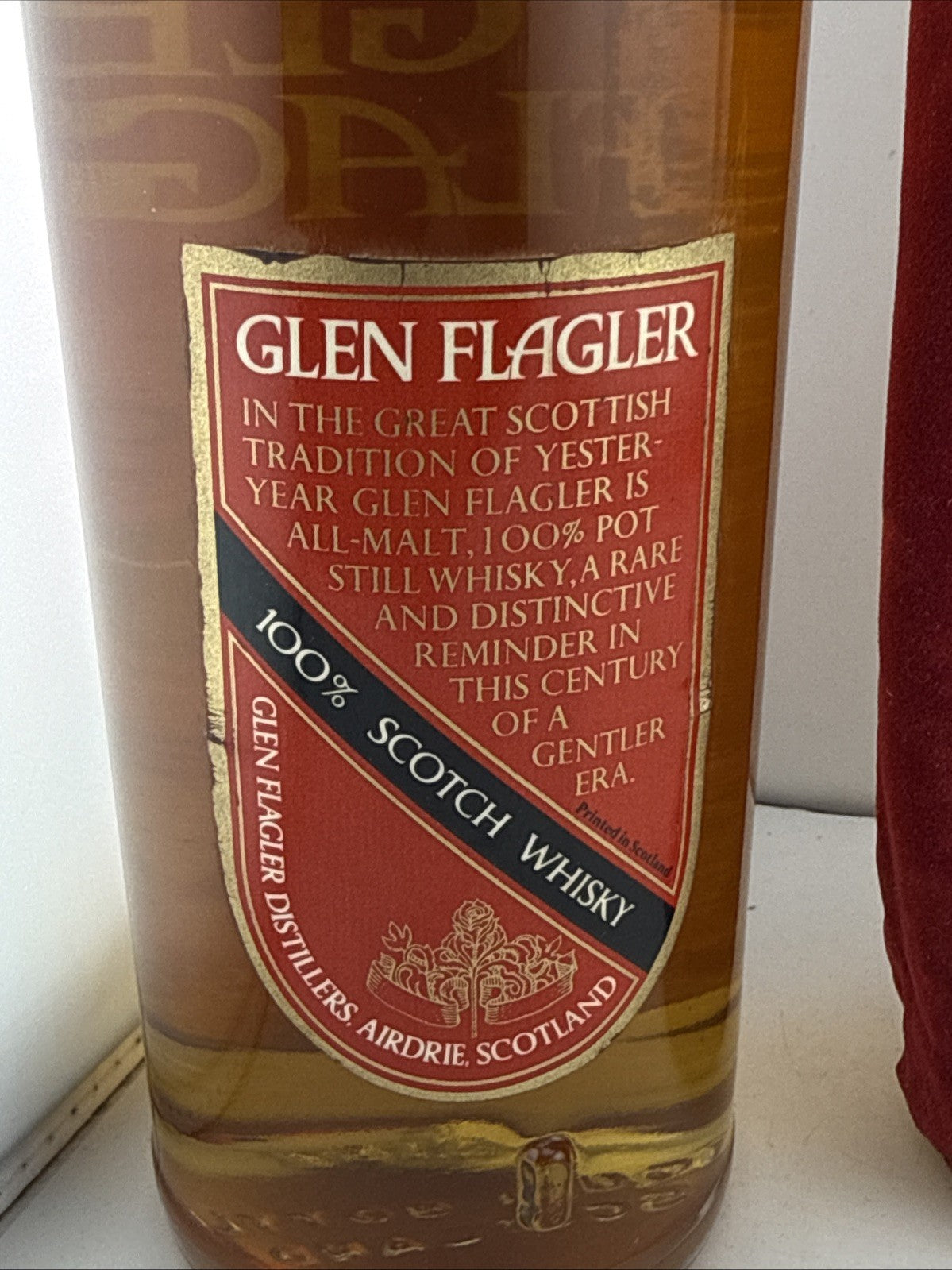 Rare 1970s Glen Flagler 8 Year Old, sealed with original velvet bag and tag.