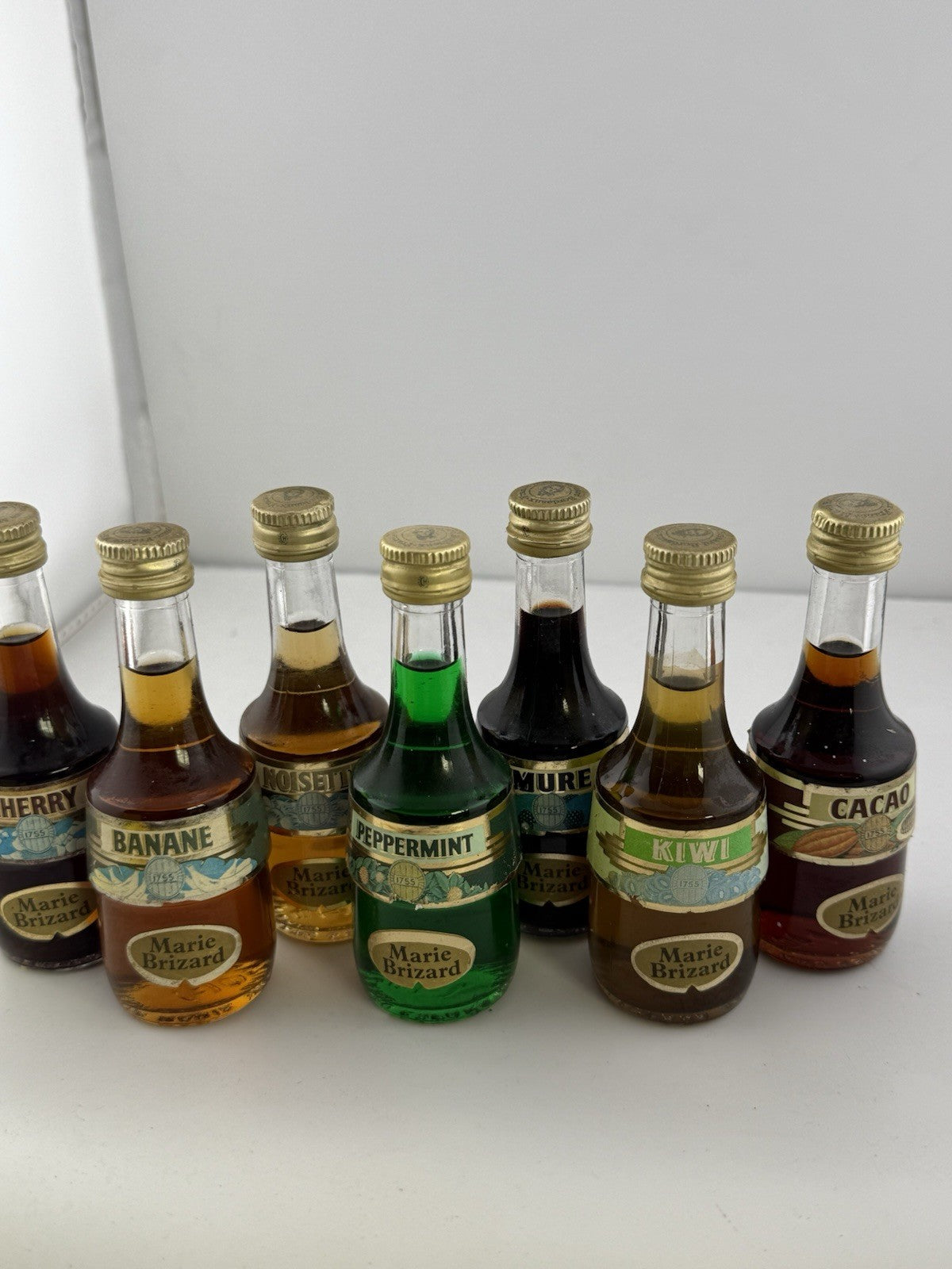 Vintage Marie Brizard Liqueur Miniatures Set x7 Banane Peppermint Kiwi Cacao Etc