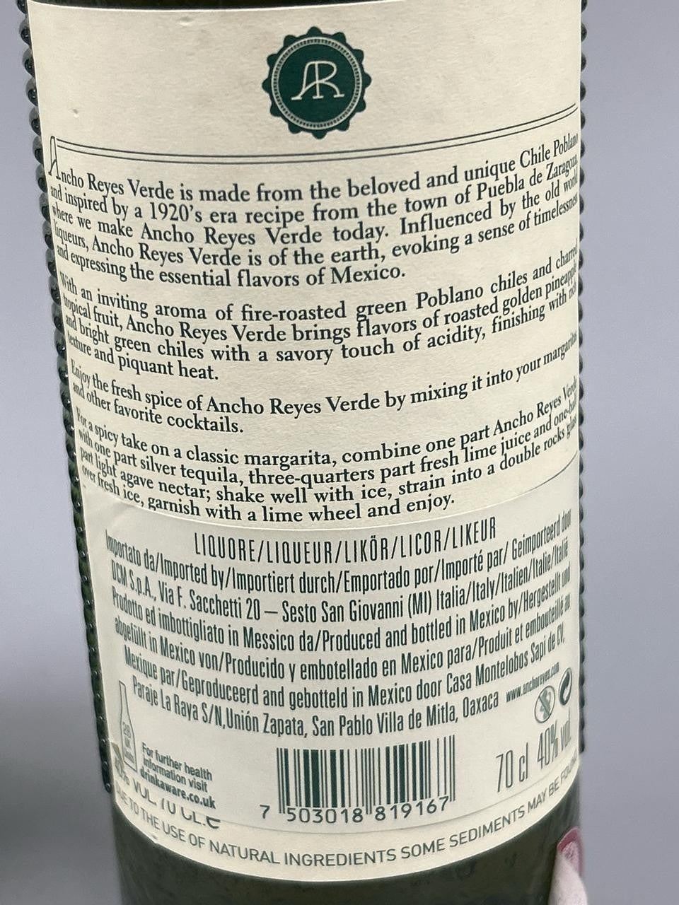 SALE ANCHO REYES VERDE GREEN CHILE POBLANO LIQUEUR / 70CL Cheapest on Internet!!