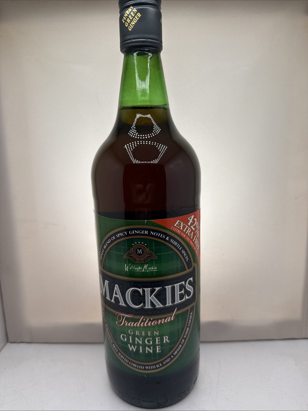 Mackies Traditional Green Ginger Wine 1 Litre — Extra Large Bottle — Spiced