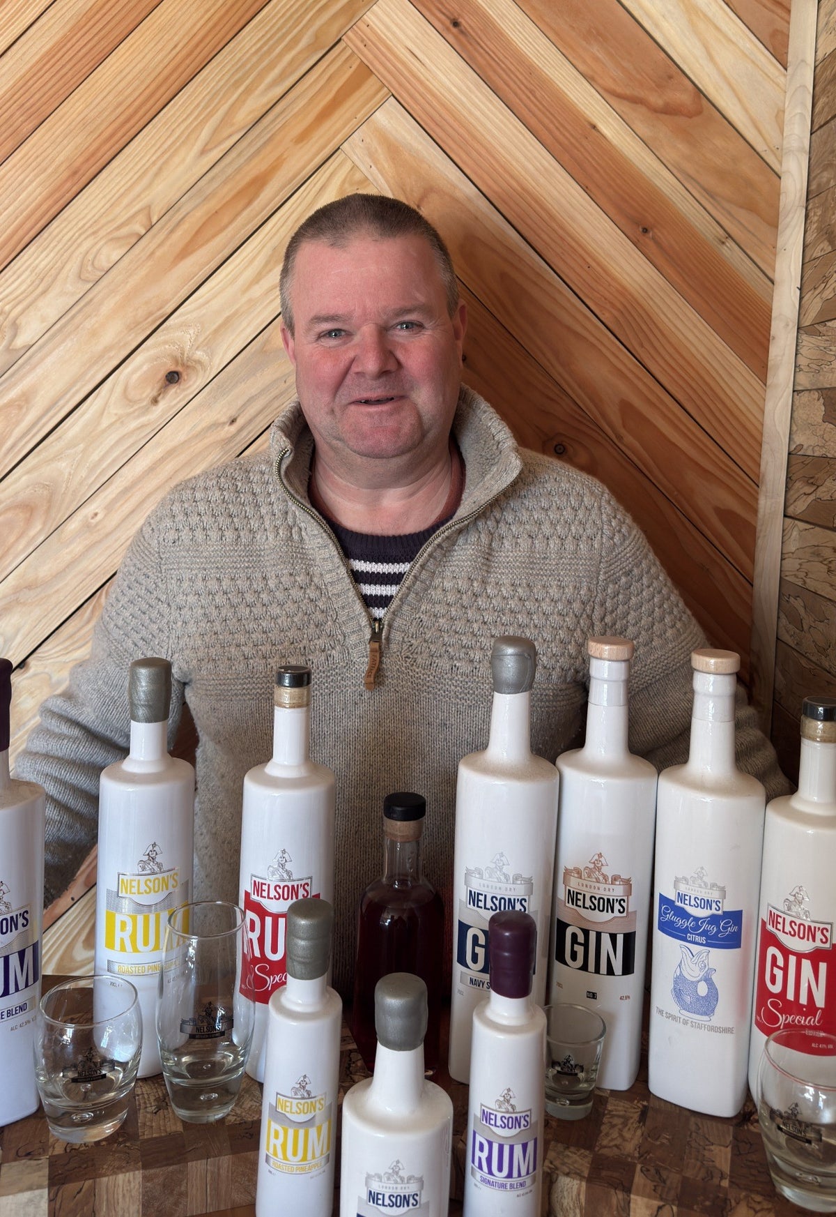 Stu with Nelson's Distillery products at Little Silver Wines and Spirits